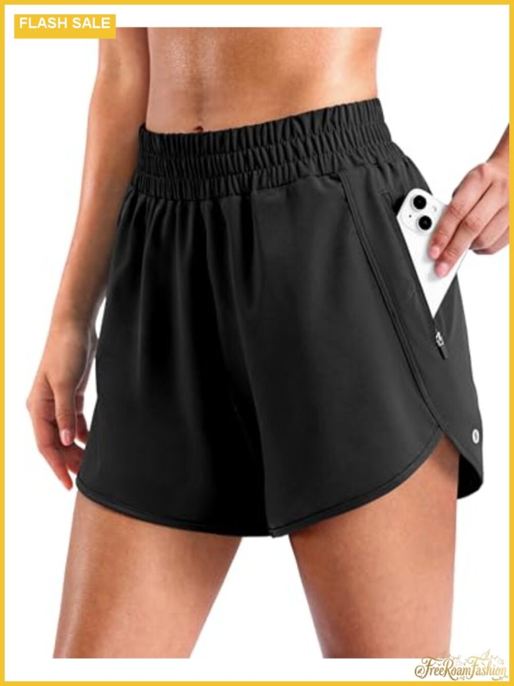 Women's Athletic Running Shorts with Zipper Pocket High Waisted Quick Dry